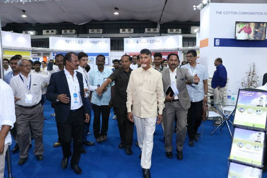 Honorable Chief Minister of Andhra Pradesh Shri N. Chandrababu Naidu, visiting NTC stall in Mega Event Textiles India 2017
